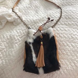 Canoe leather and fur small shoulder bag